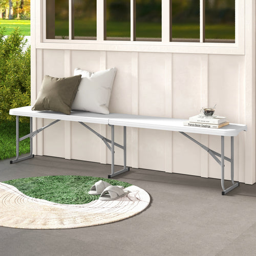 6 Feet Plastic Folding Bench, Picnic Camping Dining Seat, White