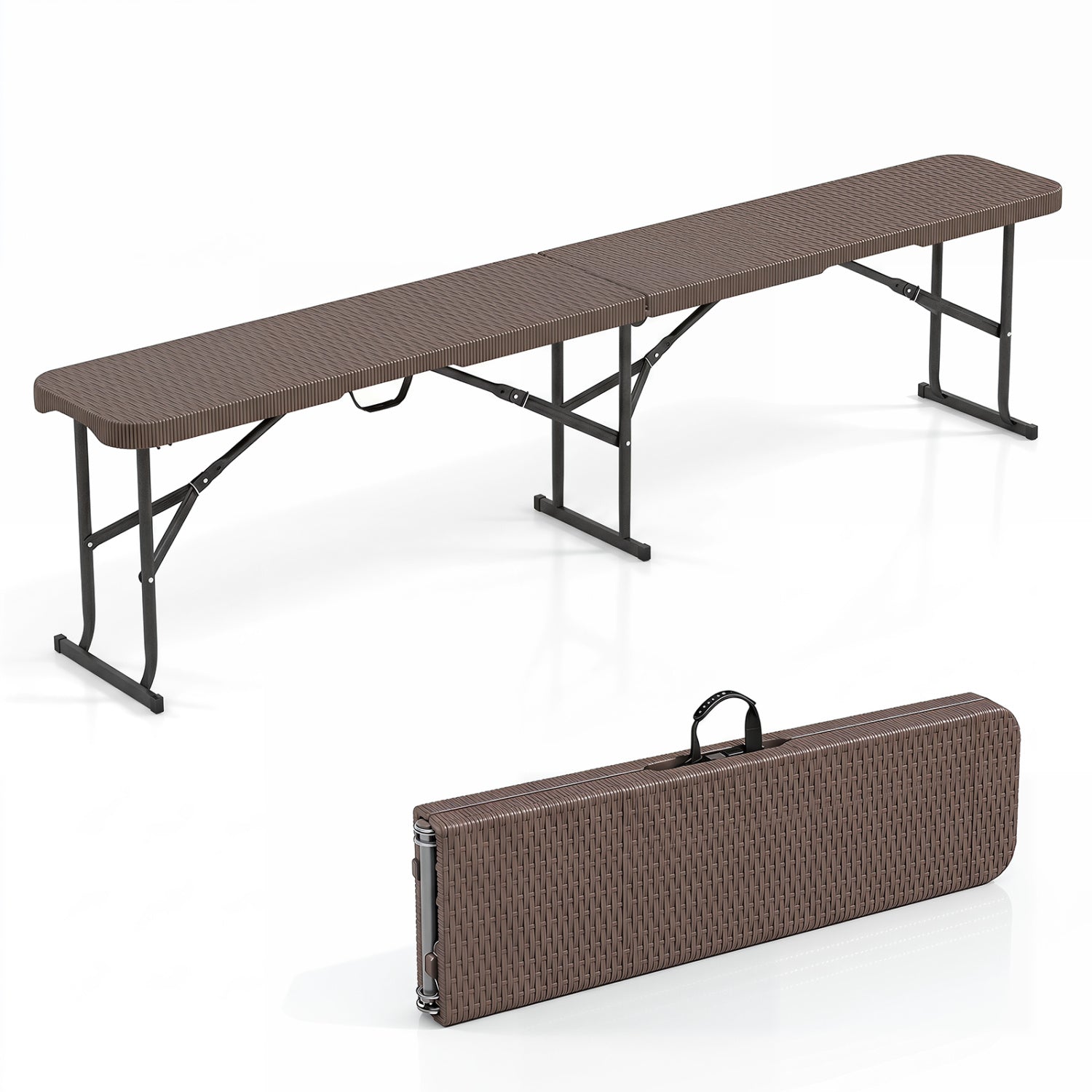 6 Feet Plastic Folding Bench Picnic Camping Dining Seat with Carrying Handle, Brown Camping Furniture Brown at Gallery Canada