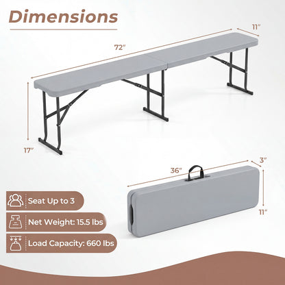 6 Feet Plastic Folding Bench Picnic Camping Dining Seat with Carrying Handle, Light Gray Camping Furniture at Gallery Canada