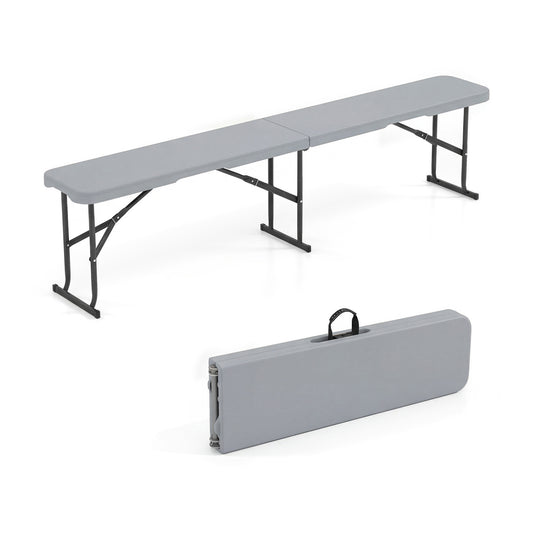 6 Feet Plastic Folding Bench Picnic Camping Dining Seat with Carrying Handle, Light Gray Camping Furniture Light Gray at Gallery Canada