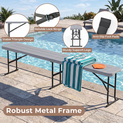 6 Feet Plastic Folding Bench Picnic Camping Dining Seat with Carrying Handle, Gray Camping Furniture at Gallery Canada