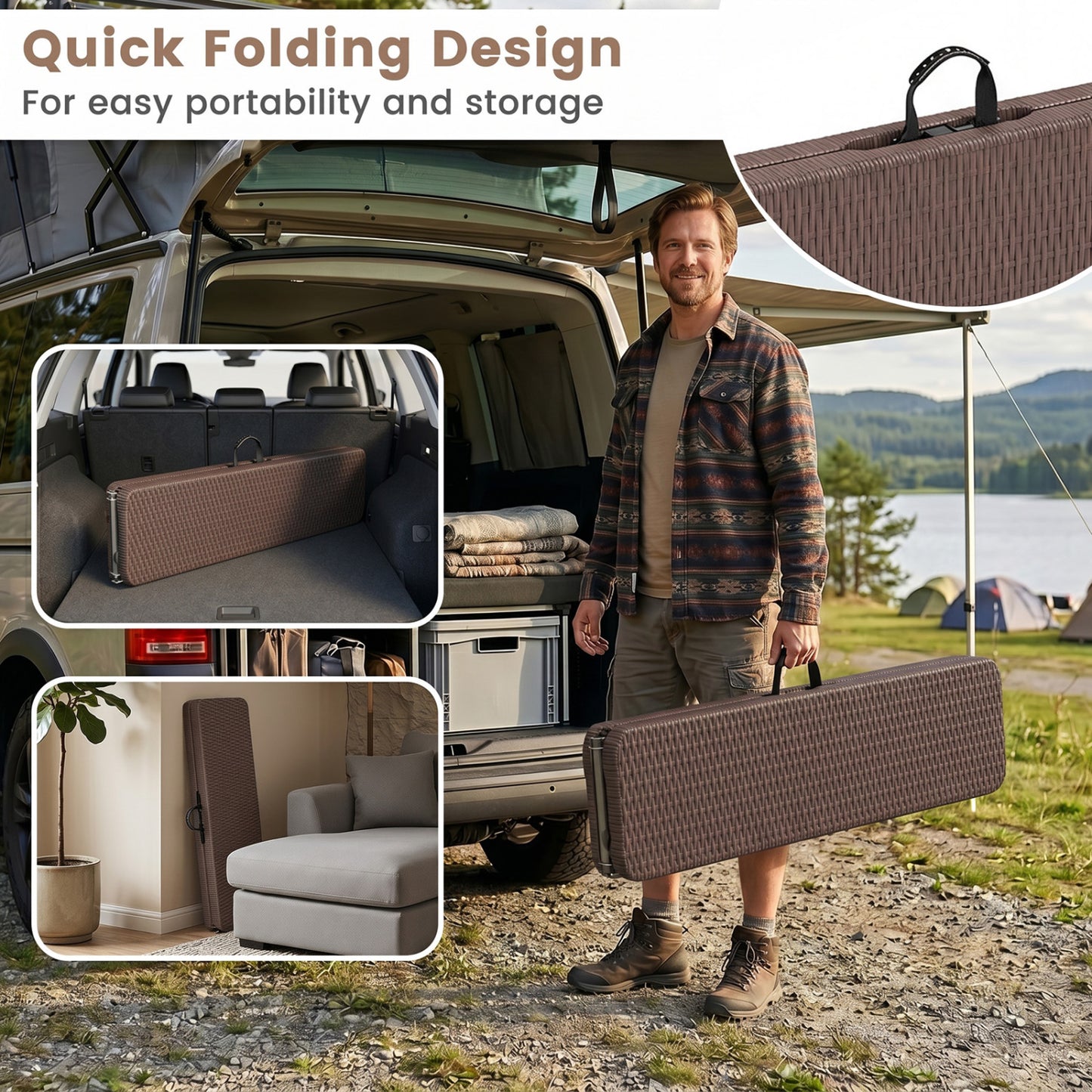 6 Feet Plastic Folding Bench Picnic Camping Dining Seat with Carrying Handle, Brown Camping Furniture at Gallery Canada
