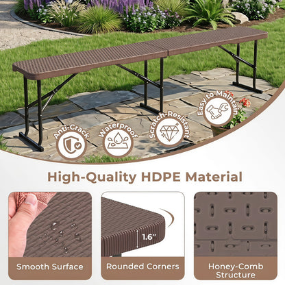 6 Feet Plastic Folding Bench Picnic Camping Dining Seat with Carrying Handle, Brown Camping Furniture at Gallery Canada
