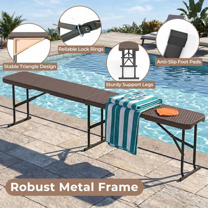 6 Feet Plastic Folding Bench Picnic Camping Dining Seat with Carrying Handle, Brown Camping Furniture at Gallery Canada