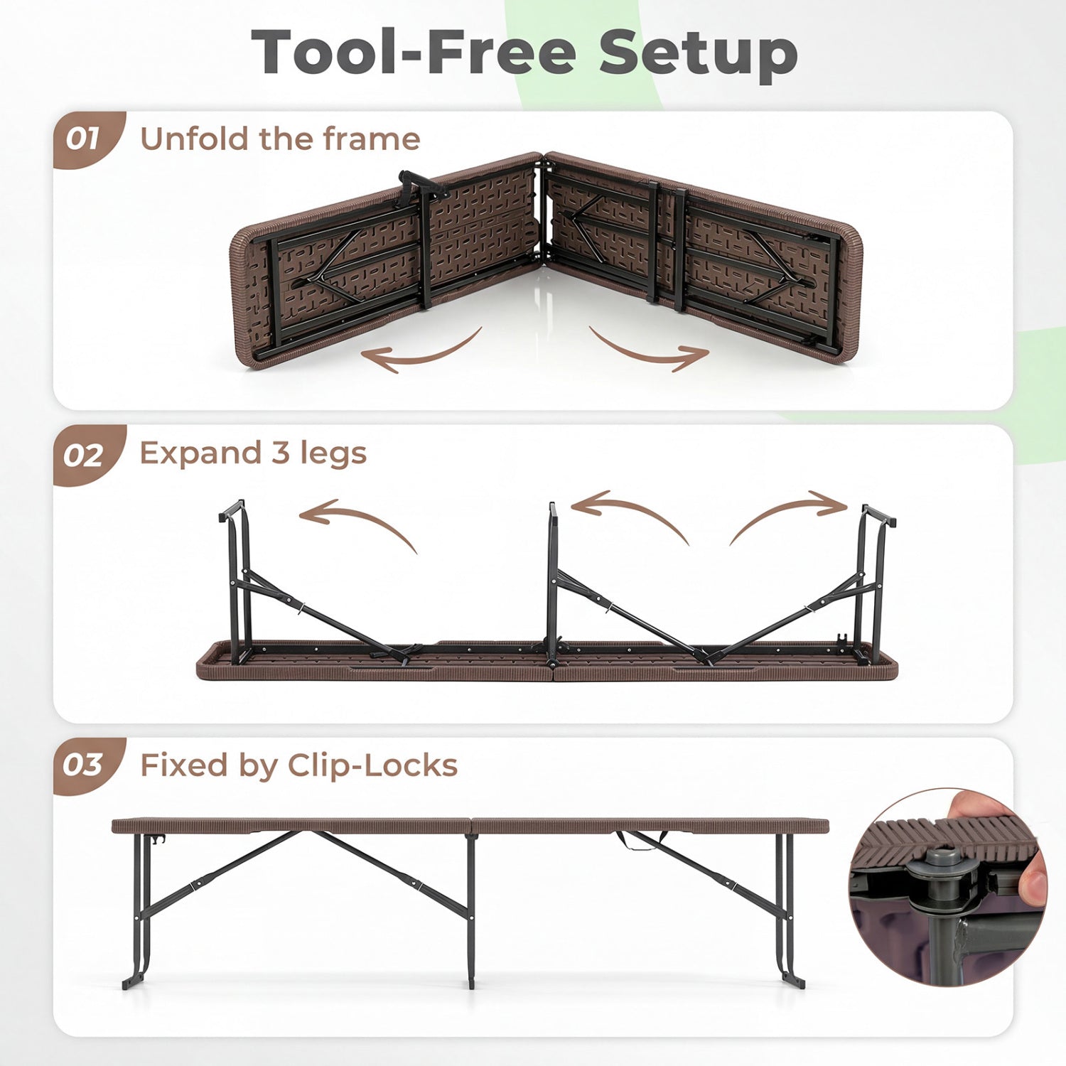 6 Feet Plastic Folding Bench Picnic Camping Dining Seat with Carrying Handle, Brown Camping Furniture at Gallery Canada