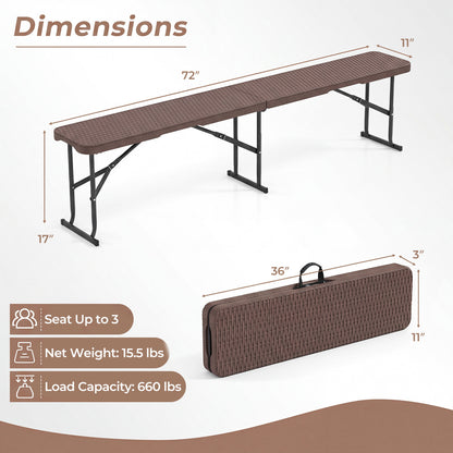 6 Feet Plastic Folding Bench Picnic Camping Dining Seat with Carrying Handle, Brown Camping Furniture at Gallery Canada