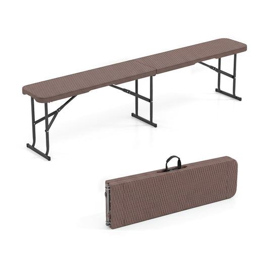6 Feet Plastic Folding Bench Picnic Camping Dining Seat with Carrying Handle, Brown Camping Furniture Brown at Gallery Canada
