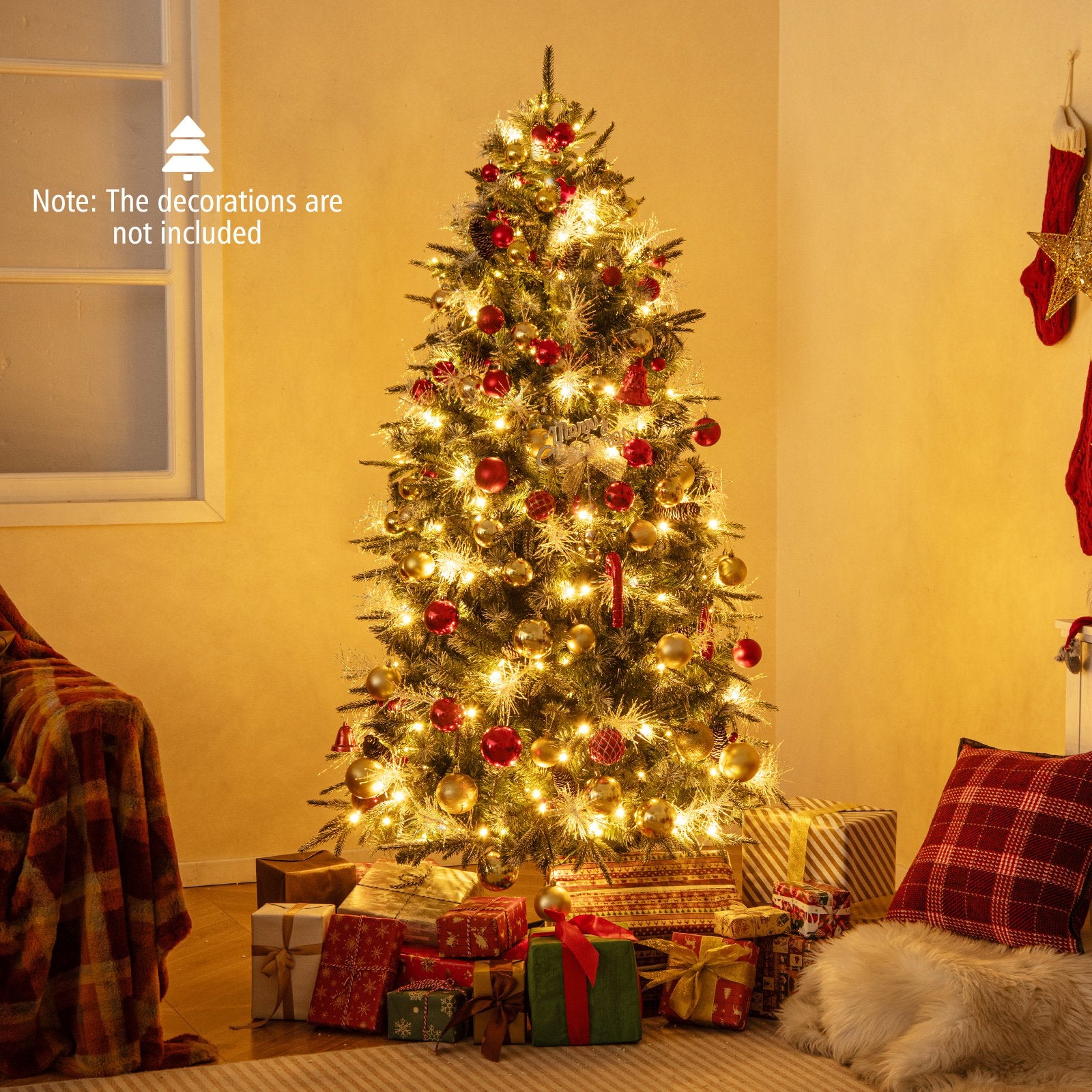 6 Feet Pre-Lit Artificial Christmas Tree with 8 Modes LED Lights with Berries, Green Christmas Tree at Gallery Canada