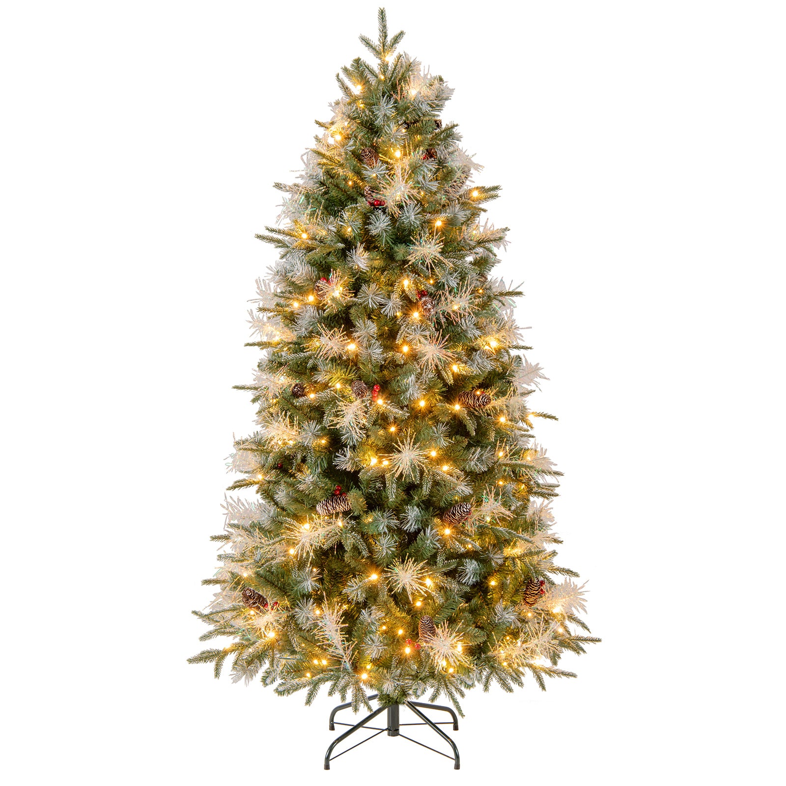 6 Feet Pre-Lit Artificial Christmas Tree with 8 Modes LED Lights with Berries, Green Christmas Tree Green at Gallery Canada