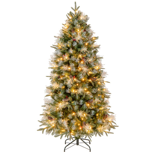 6 Feet Pre-Lit Artificial Christmas Tree with 8 Modes LED Lights with Berries, Green Christmas Tree Green at Gallery Canada