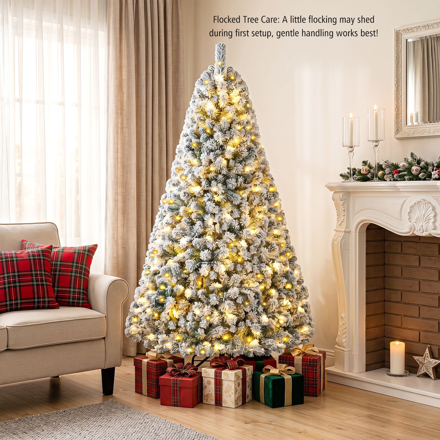 6 ft Pre-Lit Snow Flocked Hinged Christmas Tree, 928 Tips, Green Christmas Tree at Gallery Canada