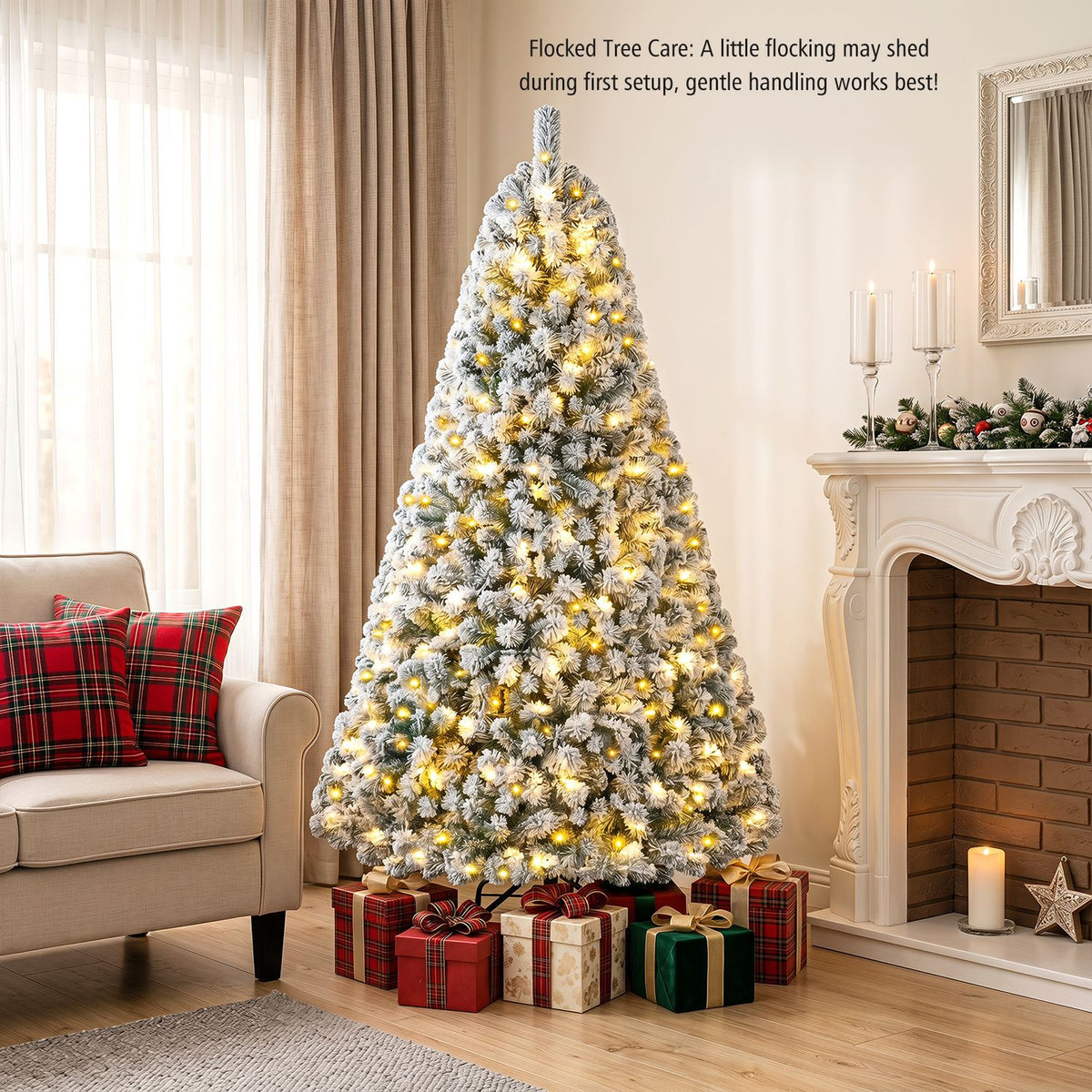 6 ft Pre-Lit Snow Flocked Hinged Christmas Tree, 928 Tips, Green Christmas Tree at Gallery Canada