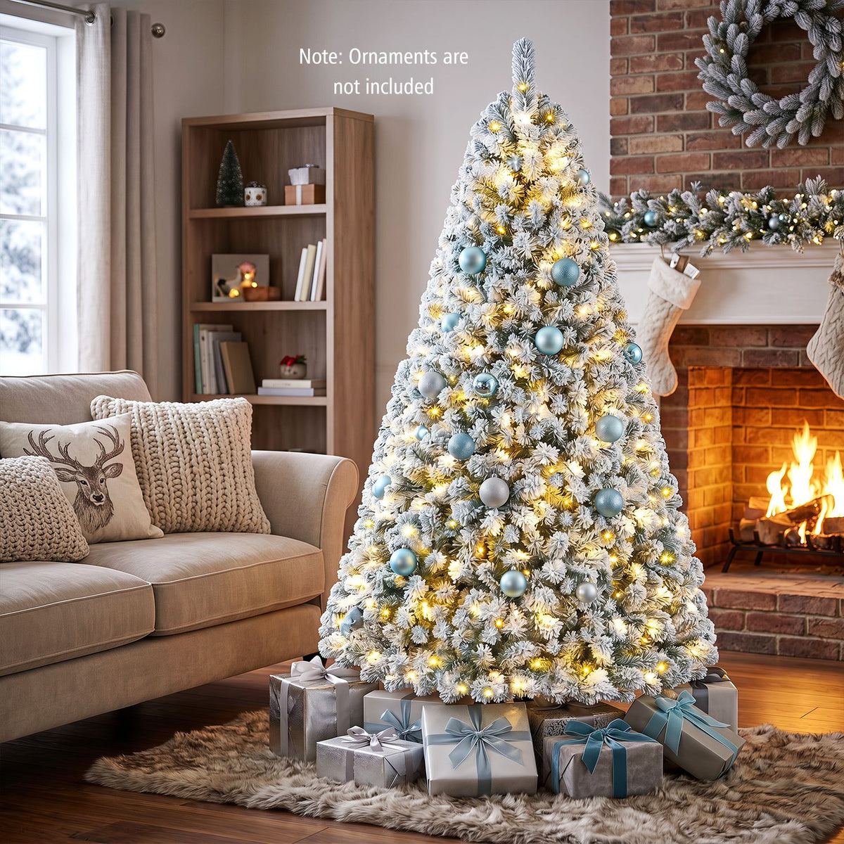 6 ft Pre-Lit Snow Flocked Hinged Christmas Tree, 928 Tips, Green Christmas Tree at Gallery Canada