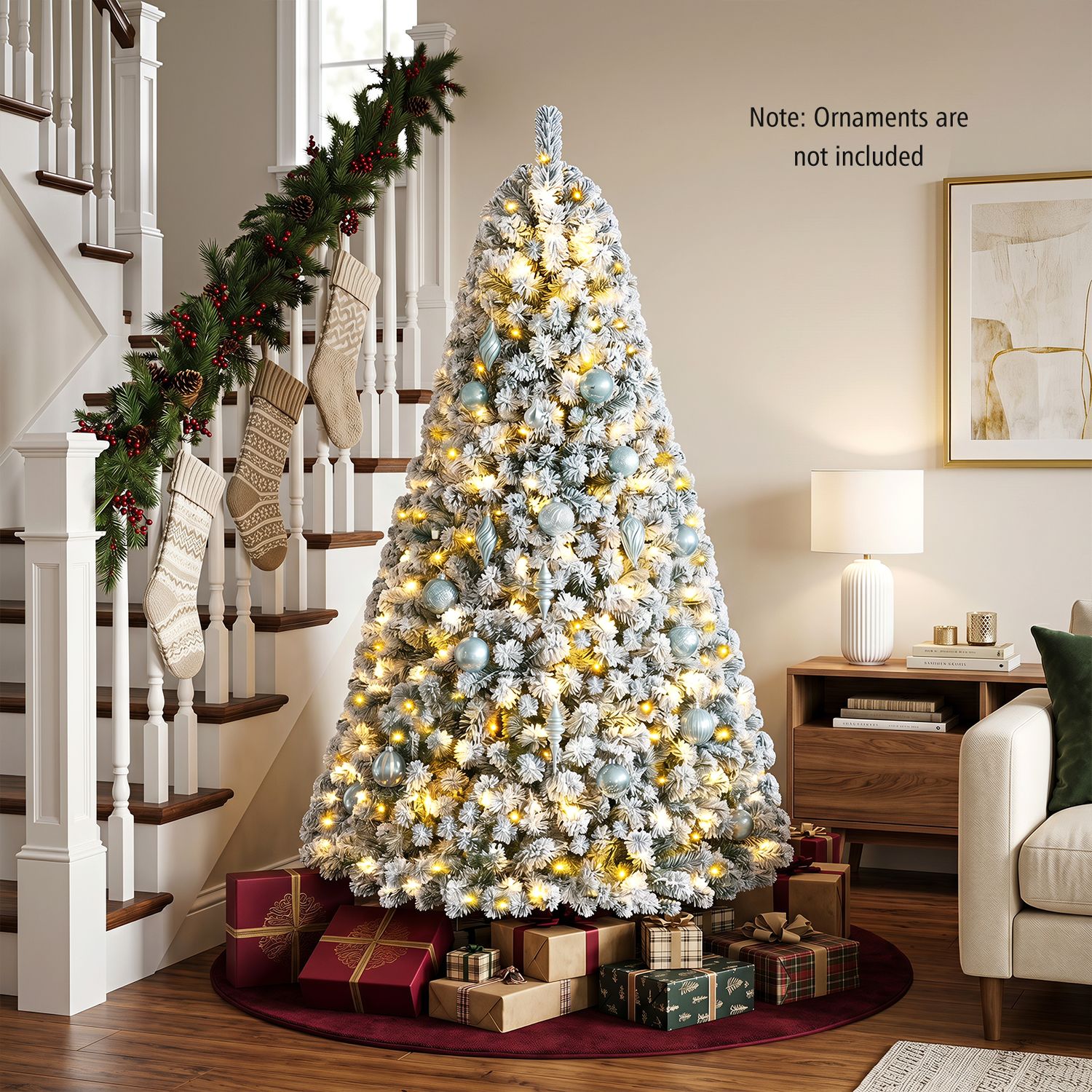6 ft Pre-Lit Snow Flocked Hinged Christmas Tree, 928 Tips, Green Christmas Tree at Gallery Canada