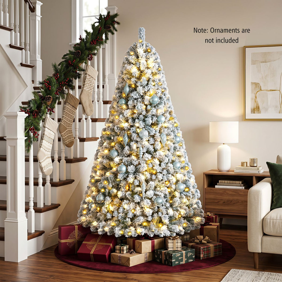 6 ft Pre-Lit Snow Flocked Hinged Christmas Tree, 928 Tips, Green Christmas Tree at Gallery Canada