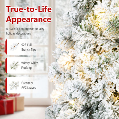 6 ft Pre-Lit Snow Flocked Hinged Christmas Tree, 928 Tips, Green Christmas Tree at Gallery Canada