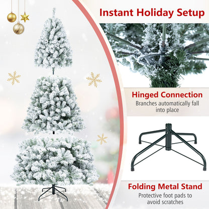 6 ft Pre-Lit Snow Flocked Hinged Christmas Tree, 928 Tips, Green Christmas Tree at Gallery Canada