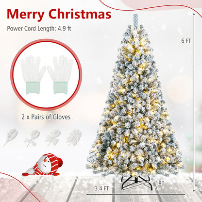 6 ft Pre-Lit Snow Flocked Hinged Christmas Tree, 928 Tips, Green Christmas Tree at Gallery Canada