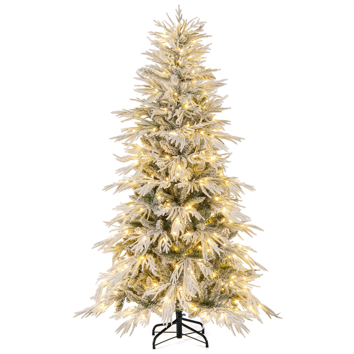 6 Feet Snow-flocked Artificial Christmas Tree Pre-lit Hinged Xmas Tree with Warm White LED Lights, White Christmas Tree at Gallery Canada