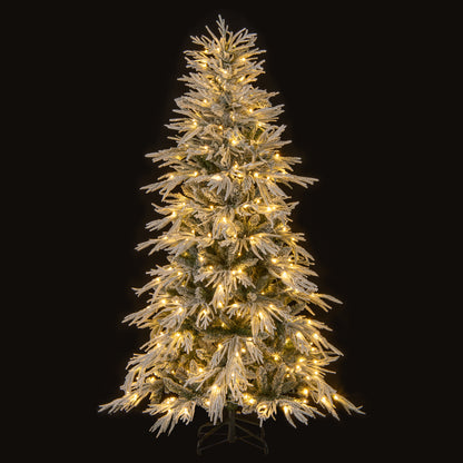 6 Feet Snow-flocked Artificial Christmas Tree Pre-lit Hinged Xmas Tree with Warm White LED Lights, White Christmas Tree at Gallery Canada