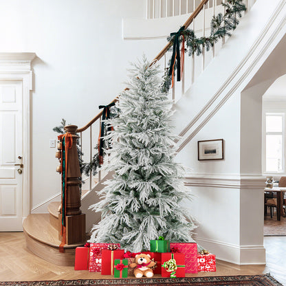 6 Feet Snow-flocked Artificial Christmas Tree Pre-lit Hinged Xmas Tree with Warm White LED Lights, White Christmas Tree at Gallery Canada