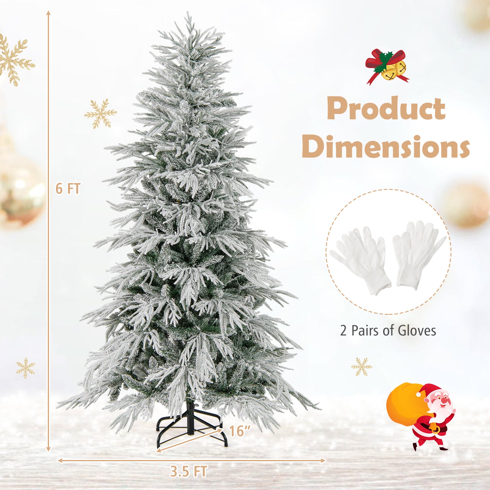 6 Feet Snow-flocked Artificial Christmas Tree Pre-lit Hinged Xmas Tree with Warm White LED Lights, White Christmas Tree at Gallery Canada