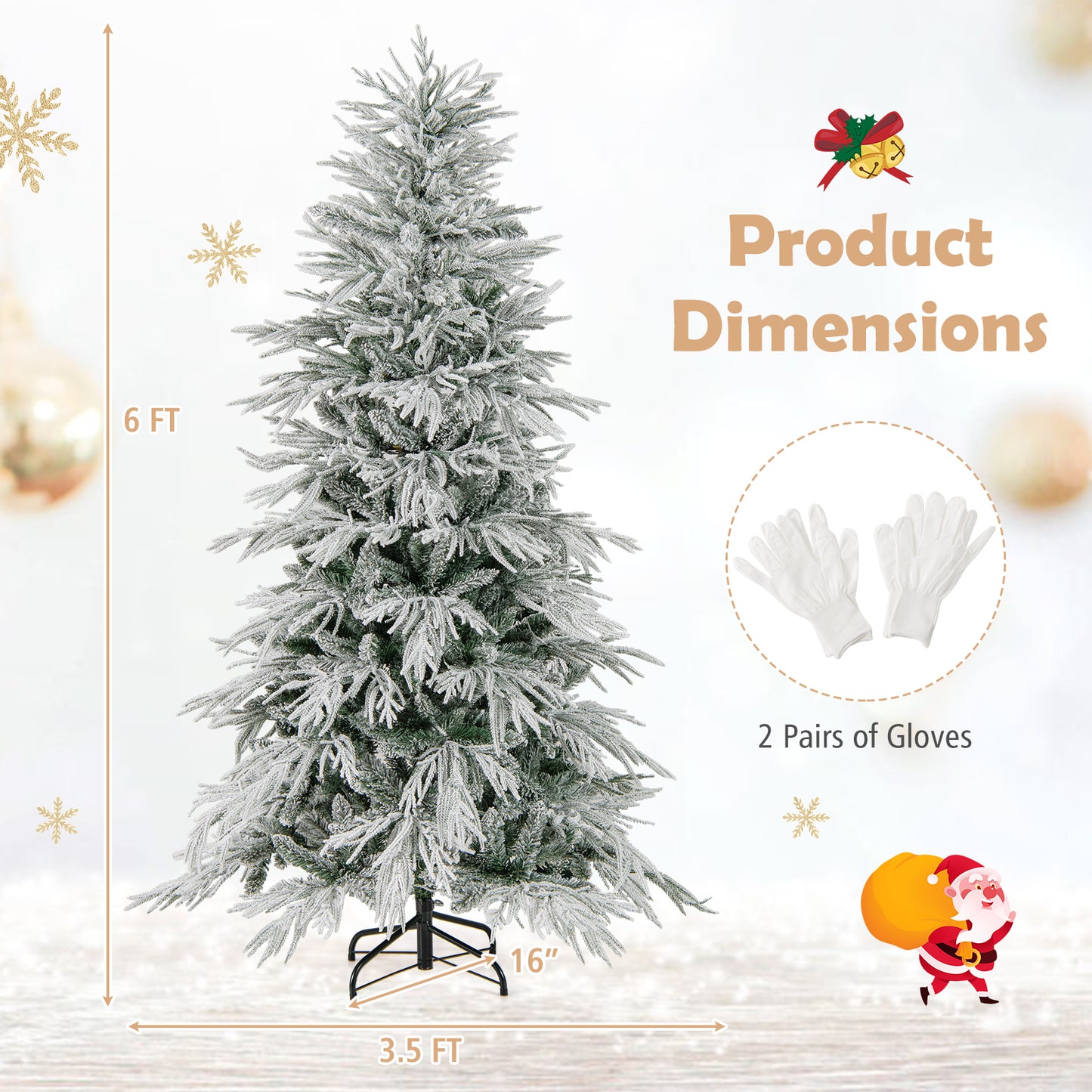 6 Feet Snow-flocked Artificial Christmas Tree Pre-lit Hinged Xmas Tree with Warm White LED Lights, White Christmas Tree at Gallery Canada