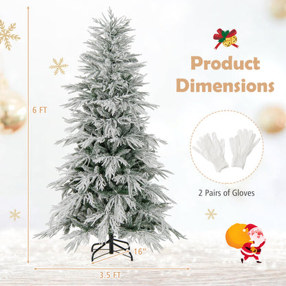 6 Feet Snow-flocked Artificial Christmas Tree Pre-lit Hinged Xmas Tree with Warm White LED Lights, White Christmas Tree at Gallery Canada