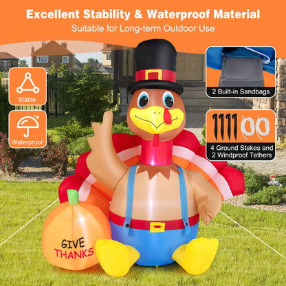 Dinde gonflable de Thanksgiving de 6 pieds, multicolore