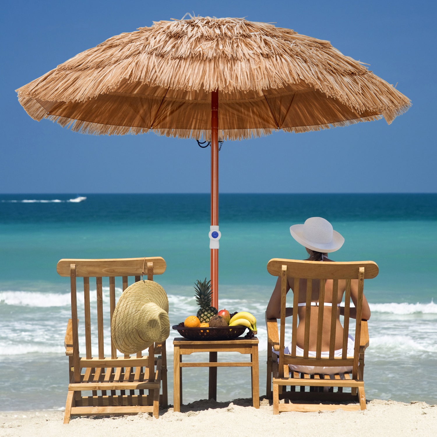 6 Feet Thatched Patio Umbrella With Tilt Design, Carrying Bag, Natural Outdoor Umbrellas at Gallery Canada