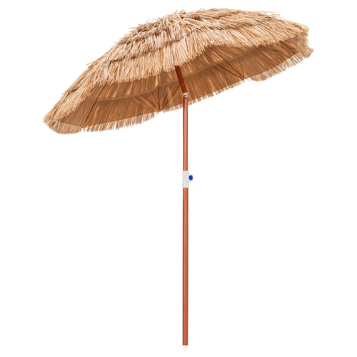 6 Feet Thatched Patio Umbrella With Tilt Design, Carrying Bag, Natural