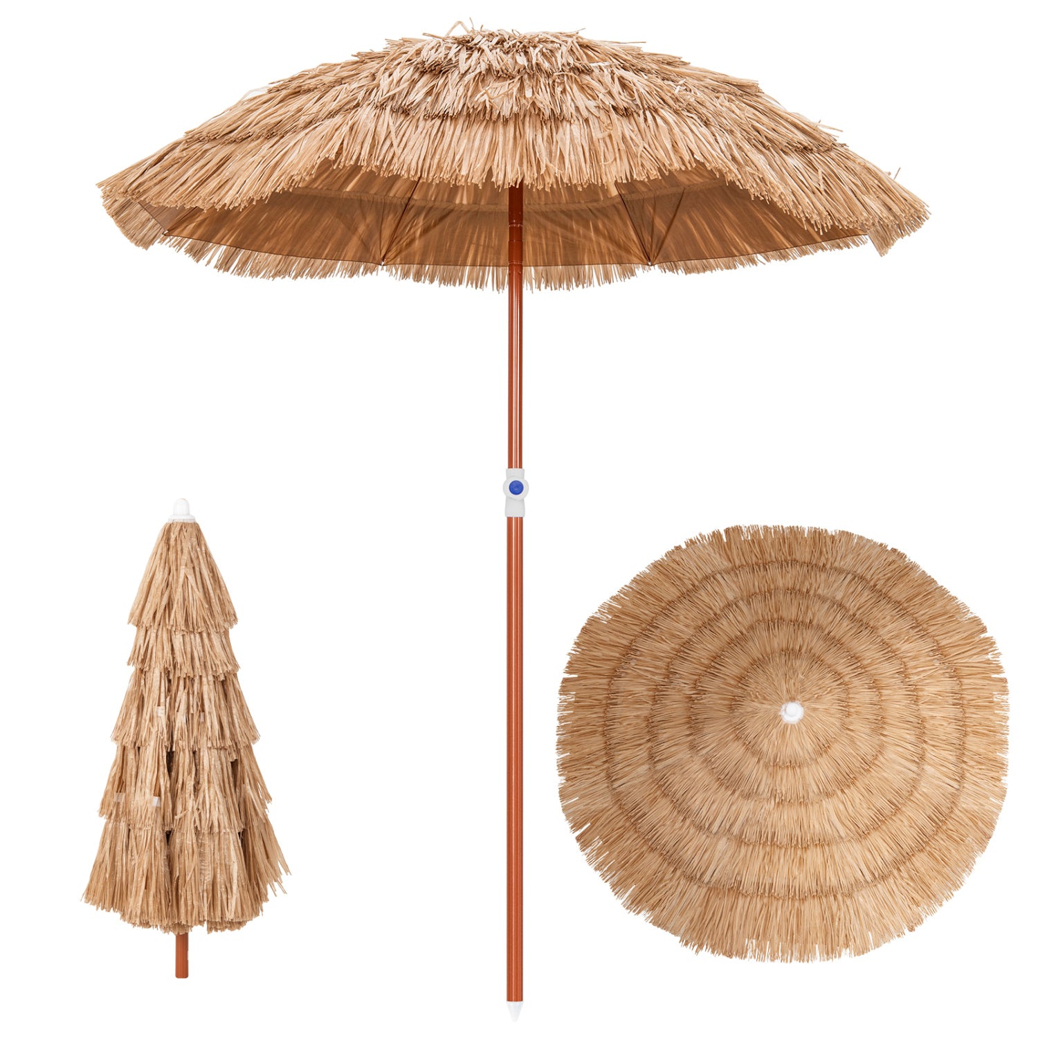 6 Feet Thatched Patio Umbrella With Tilt Design, Carrying Bag, Natural Outdoor Umbrellas at Gallery Canada