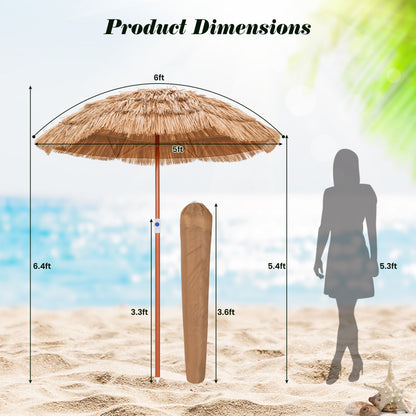 6 Feet Thatched Patio Umbrella With Tilt Design, Carrying Bag, Natural Outdoor Umbrellas at Gallery Canada