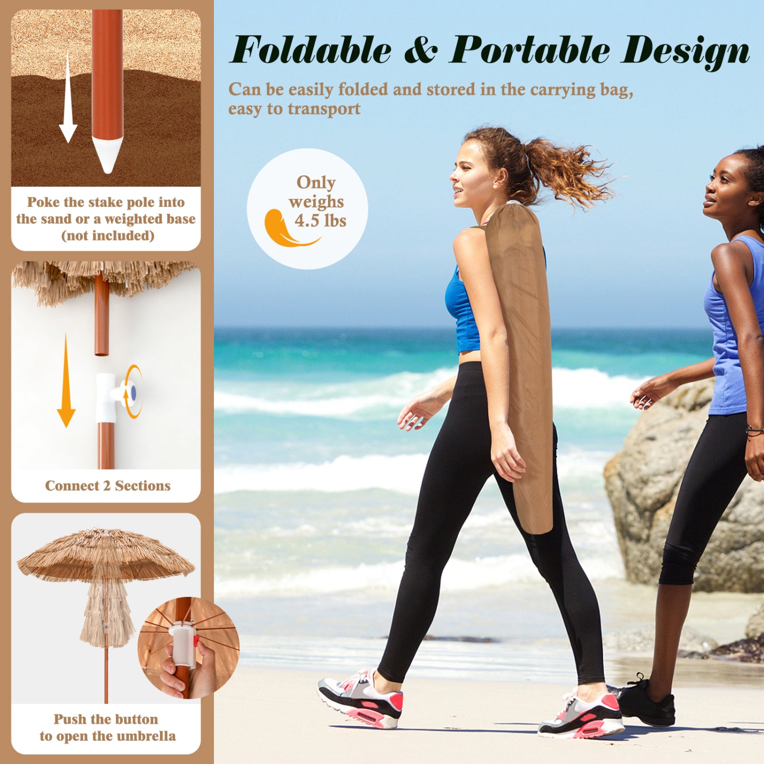6 Feet Thatched Patio Umbrella With Tilt Design, Carrying Bag, Natural Outdoor Umbrellas at Gallery Canada