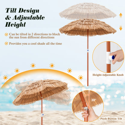 6 Feet Thatched Patio Umbrella With Tilt Design, Carrying Bag, Natural Outdoor Umbrellas at Gallery Canada