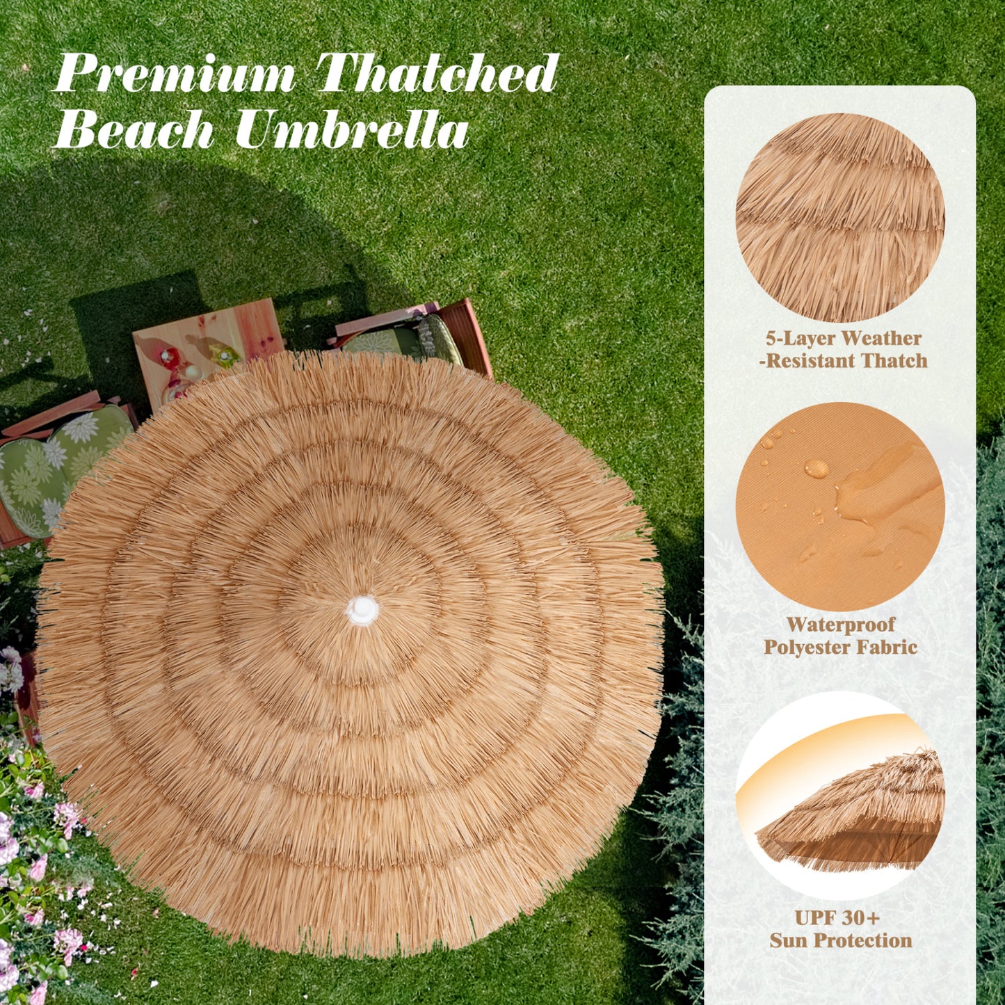6 Feet Thatched Patio Umbrella With Tilt Design, Carrying Bag, Natural Outdoor Umbrellas at Gallery Canada