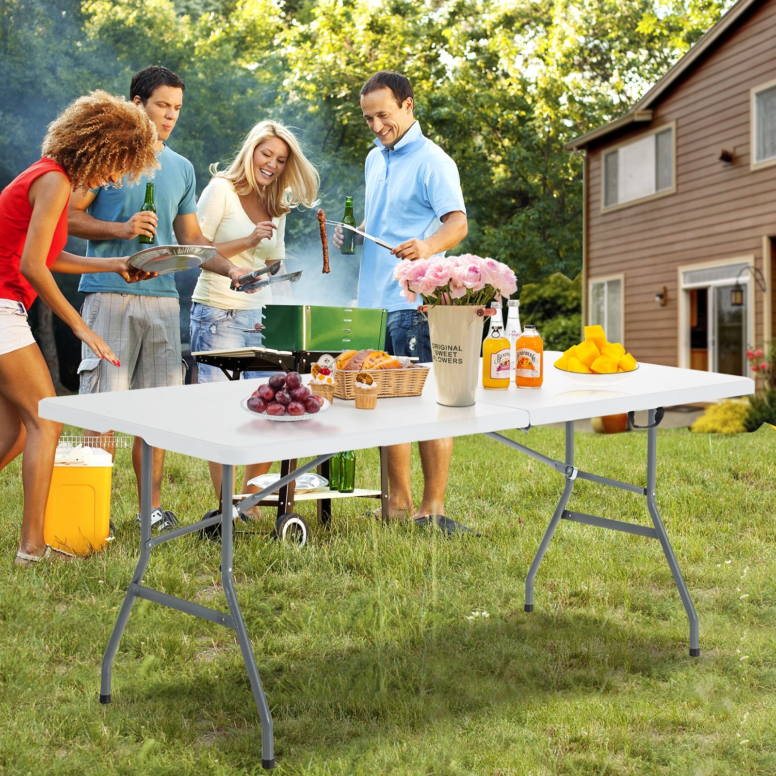 6' Folding Portable Plastic Outdoor Camp Table, White Camping Furniture at Gallery Canada