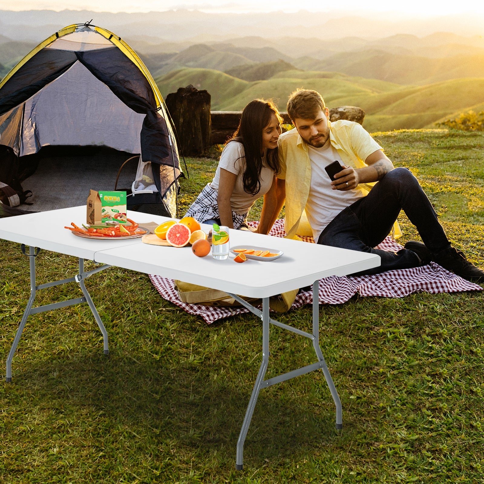 6' Folding Portable Plastic Outdoor Camp Table, White Camping Furniture at Gallery Canada