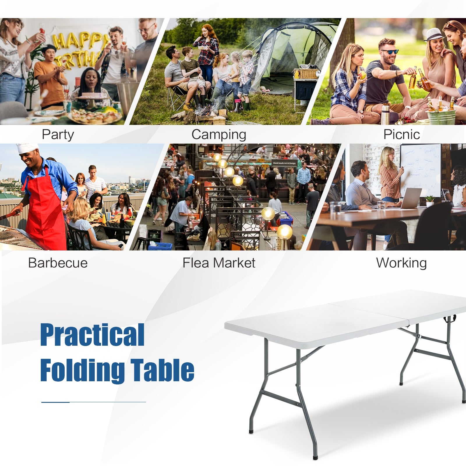 6' Folding Portable Plastic Outdoor Camp Table, White Camping Furniture at Gallery Canada