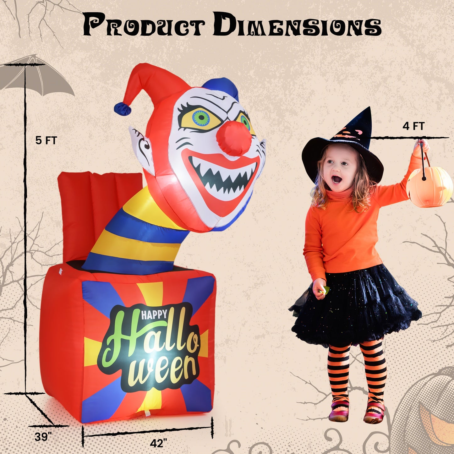6 Ft Halloween Inflatable Clown with LED Lights for Indoor Outdoor Porch Halloween at Gallery Canada