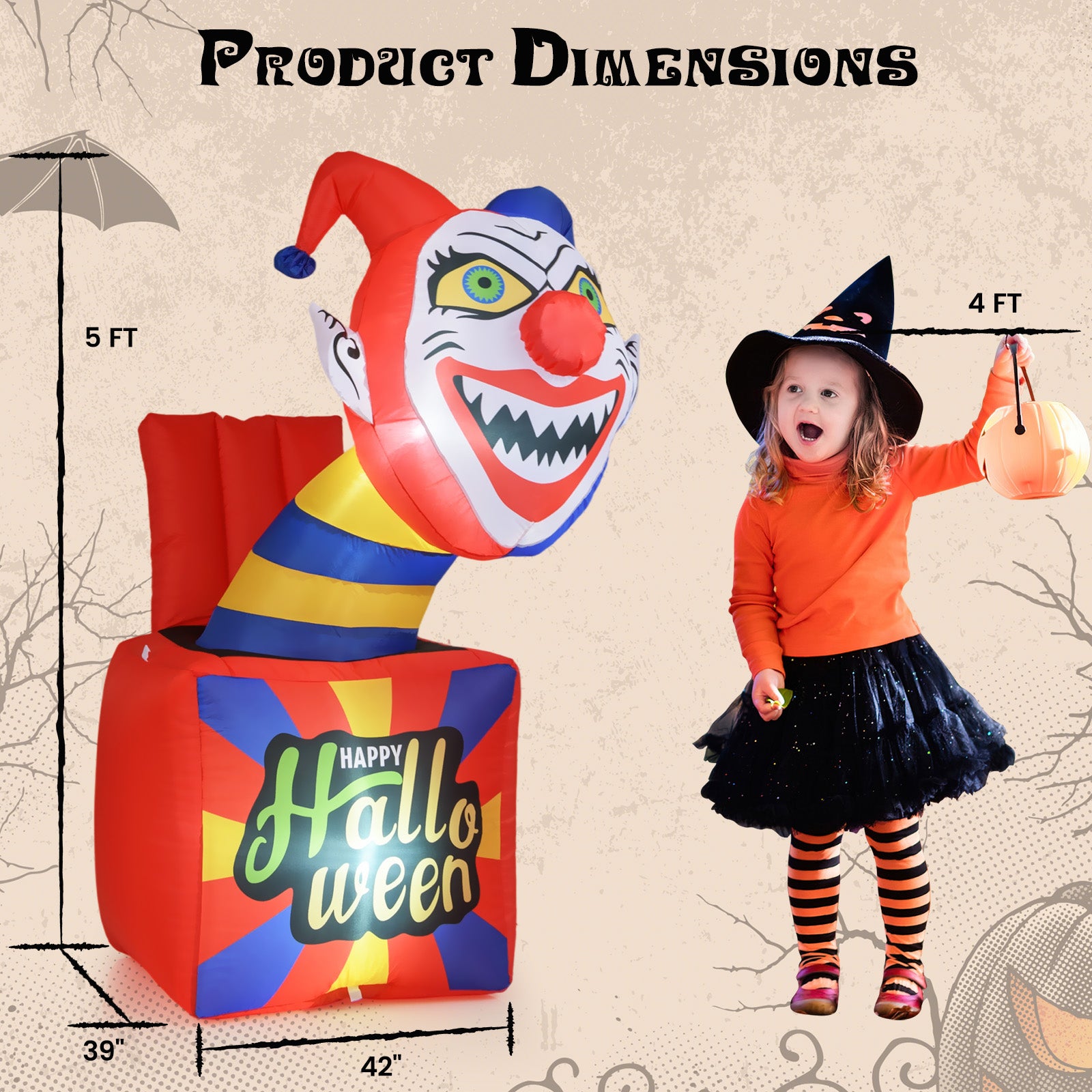 6 Ft Halloween Inflatable Clown with LED Lights for Indoor Outdoor Porch Halloween at Gallery Canada