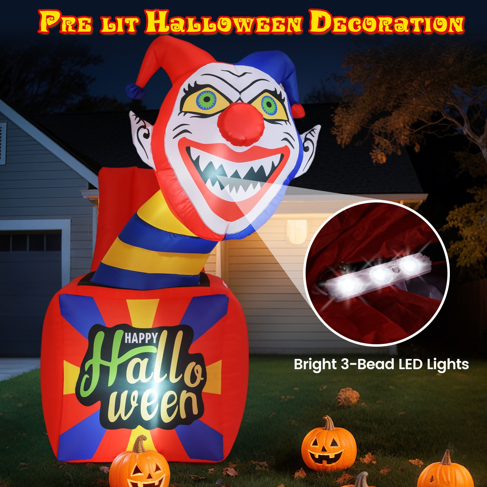 6 Ft Halloween Inflatable Clown with LED Lights for Indoor Outdoor Porch Halloween at Gallery Canada