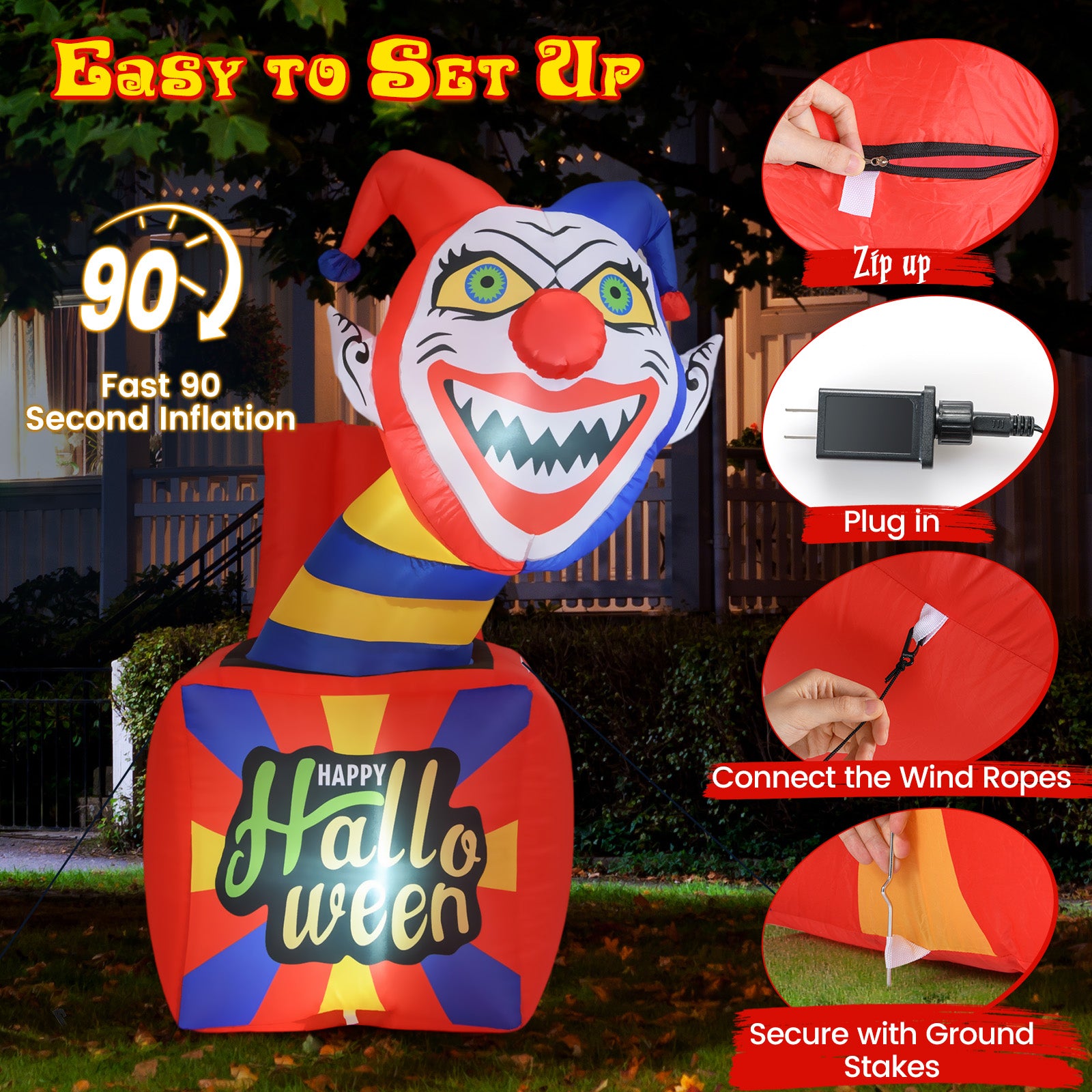 6 Ft Halloween Inflatable Clown with LED Lights for Indoor Outdoor Porch Halloween at Gallery Canada