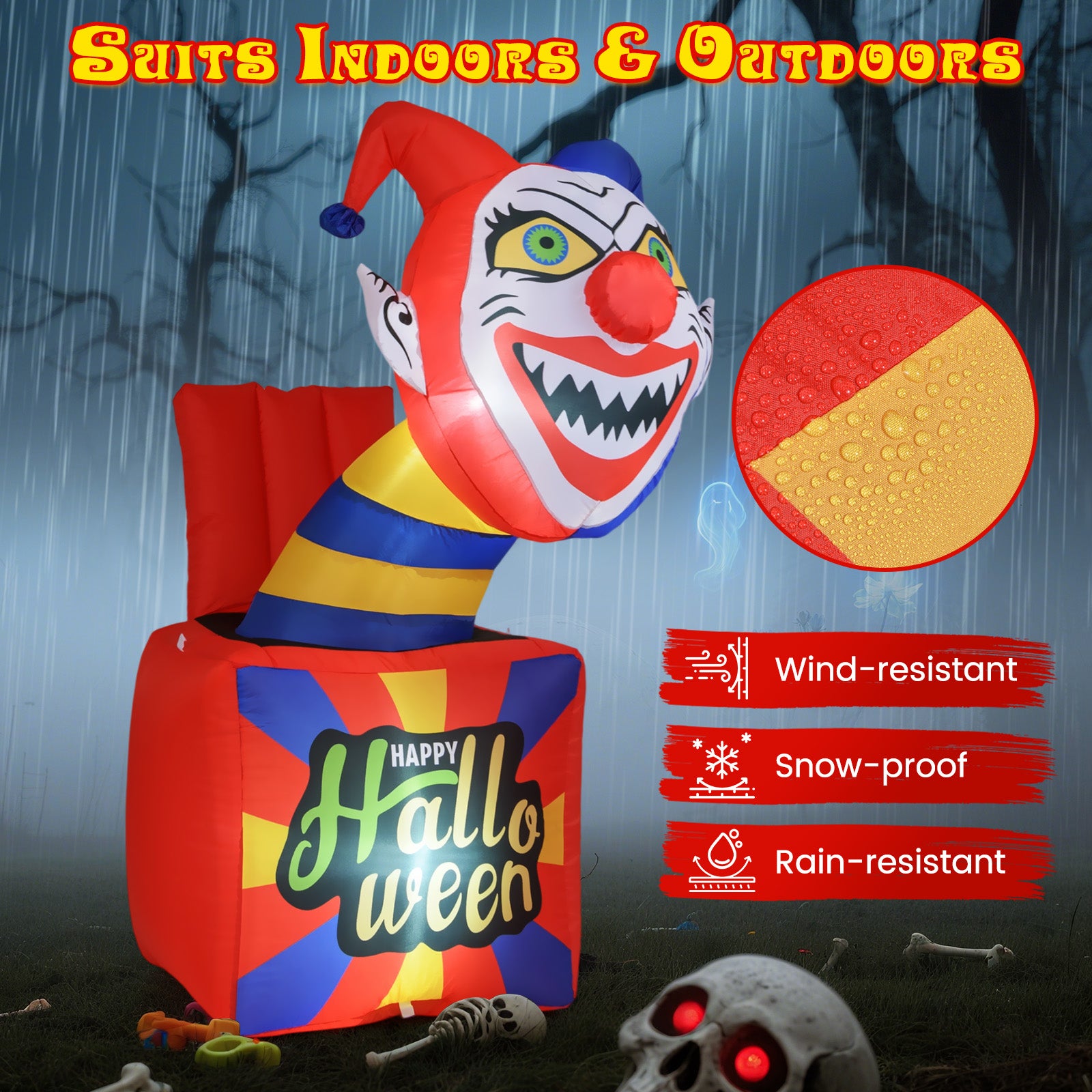 6 Ft Halloween Inflatable Clown with LED Lights for Indoor Outdoor Porch Halloween at Gallery Canada