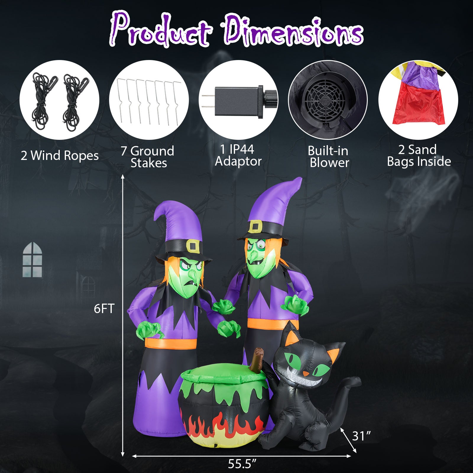 6 Ft Inflatable Halloween Witches with Cauldron & Black Cat Halloween at Gallery Canada