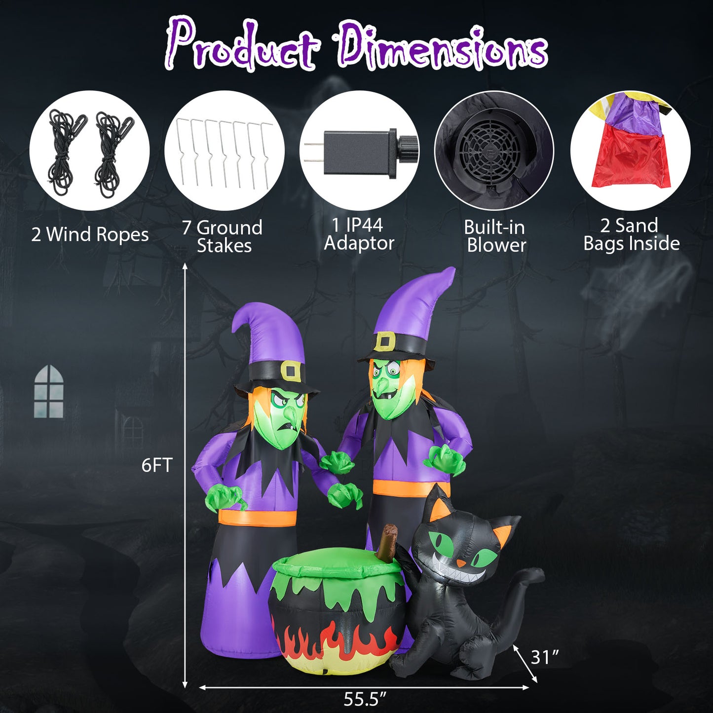 6 Ft Inflatable Halloween Witches with Cauldron & Black Cat Halloween at Gallery Canada