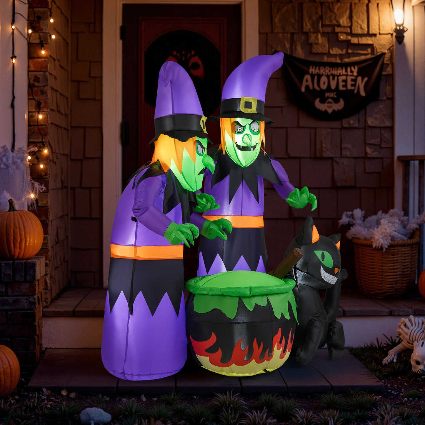 6 Ft Inflatable Halloween Witches with Cauldron & Black Cat Halloween at Gallery Canada