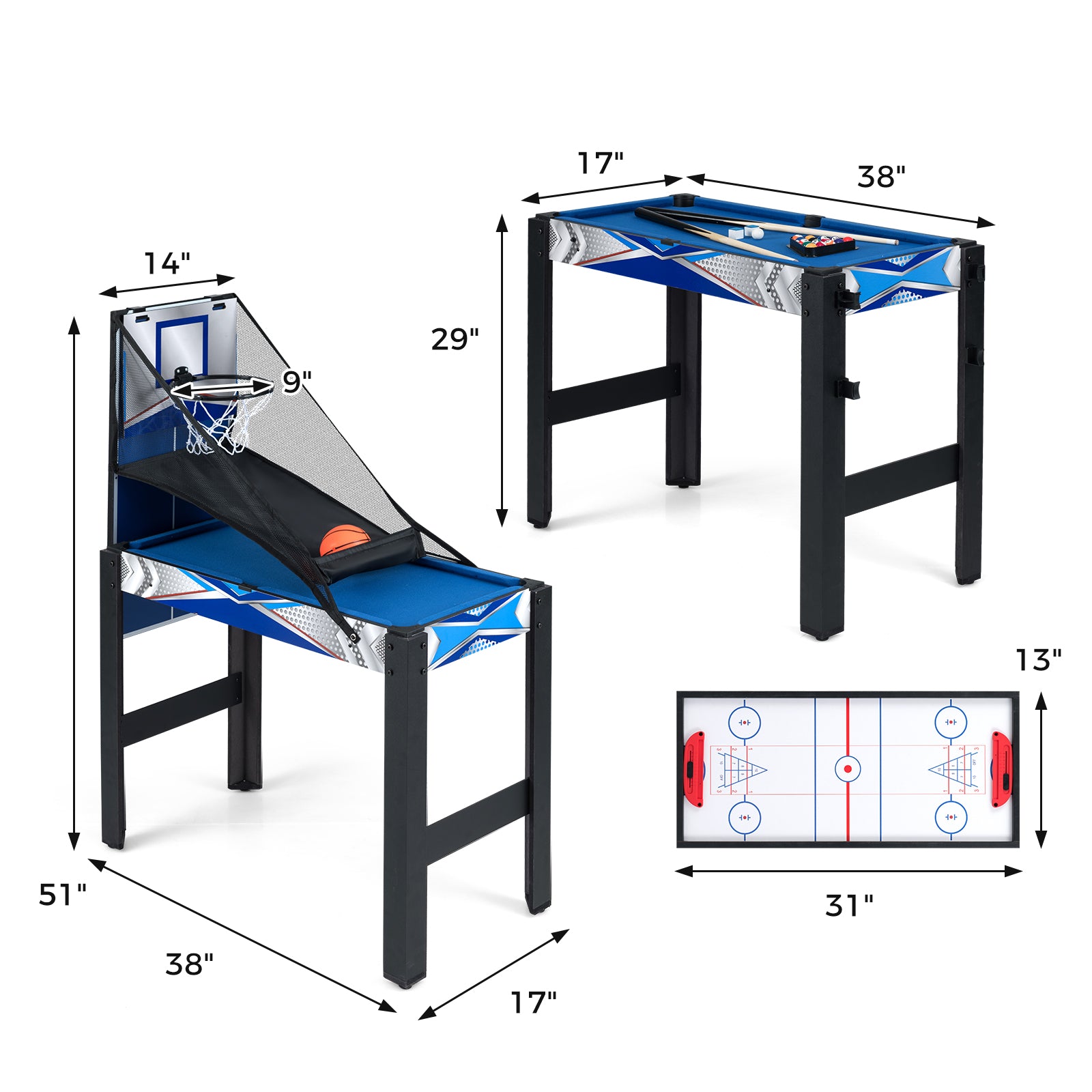 6-In-1 Combo Game Table, Basketball Billiards Ping Pong Hockey Shuffleboard, Multicolor Game Room at Gallery Canada
