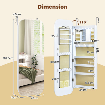 6 LEDs Mirror Jewelry Cabinet Wall or Door Mounted Lockable Jewelry Organizer, White Jewelry Armoires at Gallery Canada