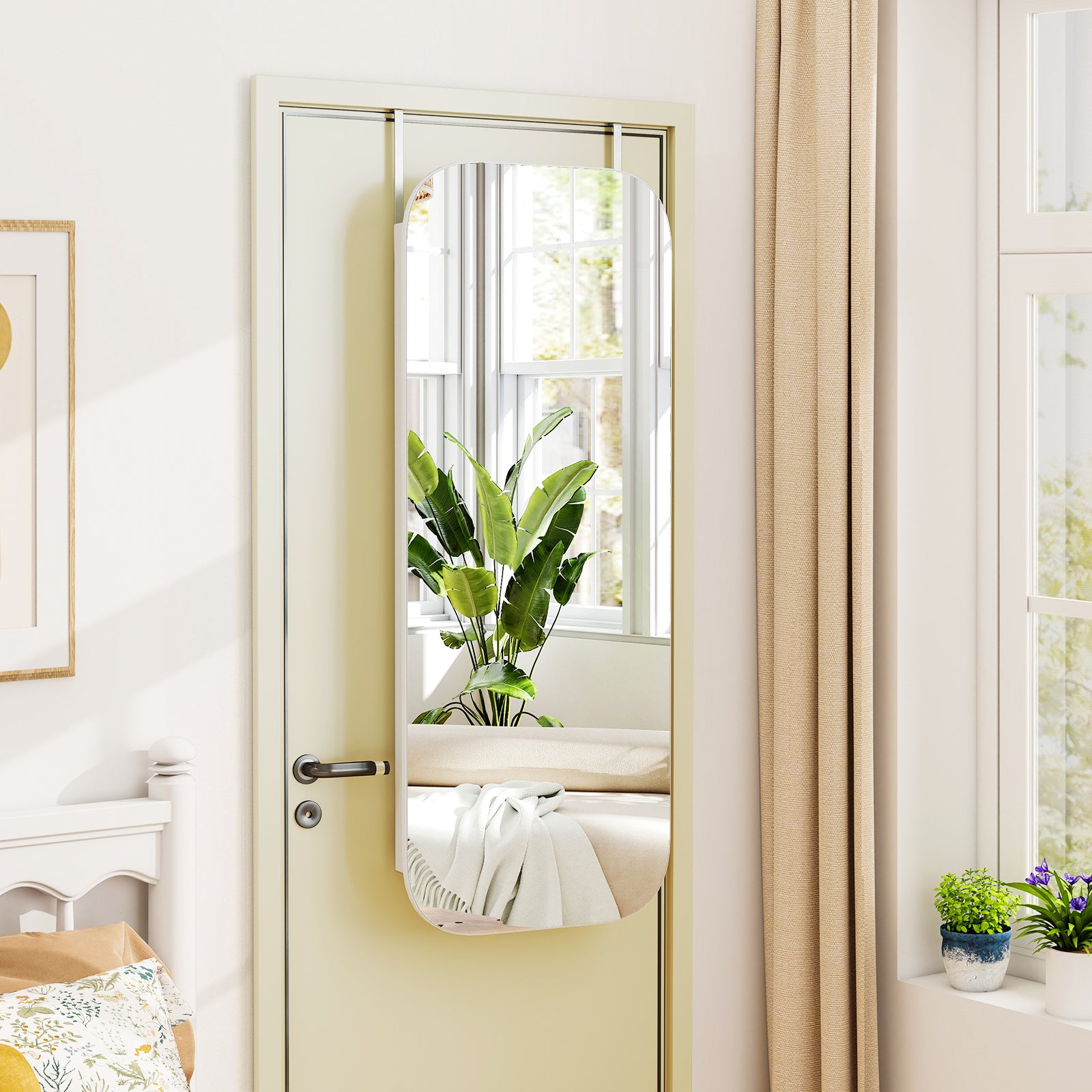 6 LEDs Mirror Jewelry Cabinet, Wall Door Mounted Lockable Organizer, White Jewelry Armoires at Gallery Canada